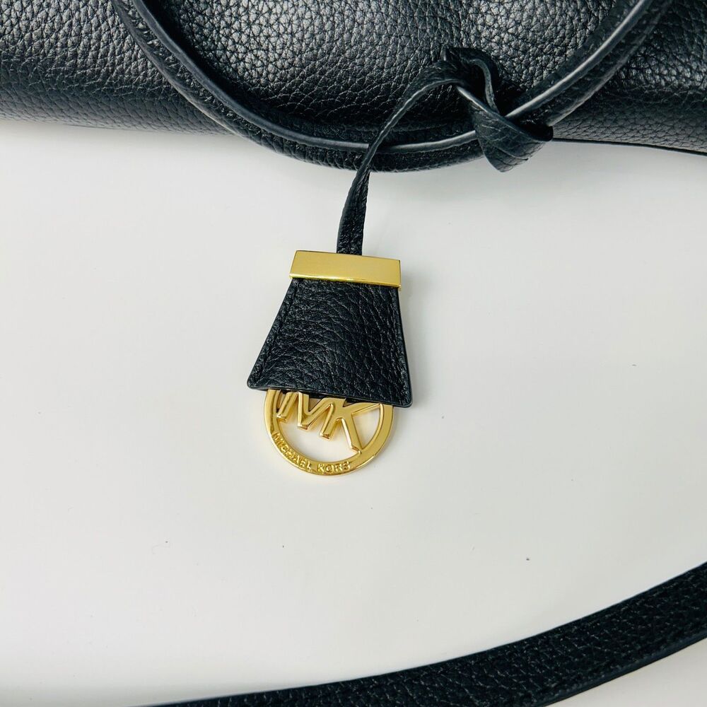 Michael Kors Black Pebbled Leather Handbag Crossbody Satchel Tote Gold Hardware - Picture 3 of 15